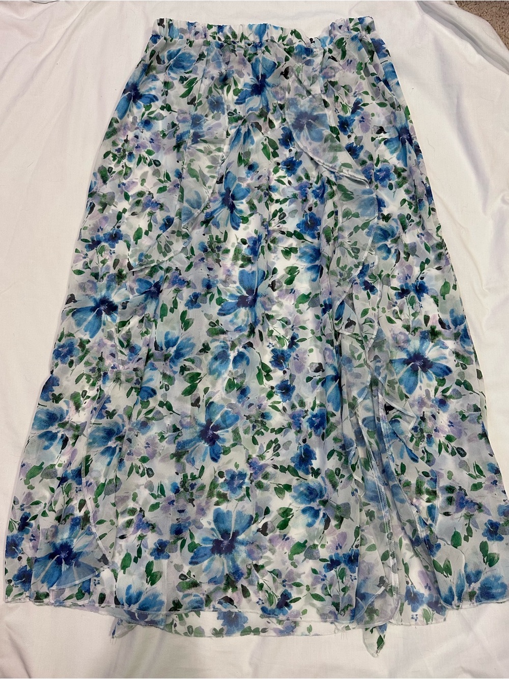 Adore Me Sheer Skirt Swim coverup Blue and Green Floral Maxi Size M